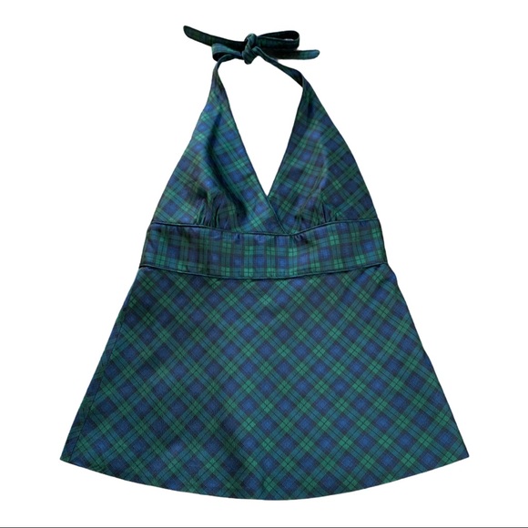 Vineyard Vines Tops - Vineyard Vines Navy & Green Plaid Silk Halter Top